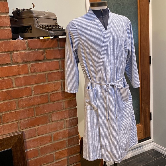 Other - Blue and white seersucker striped robe